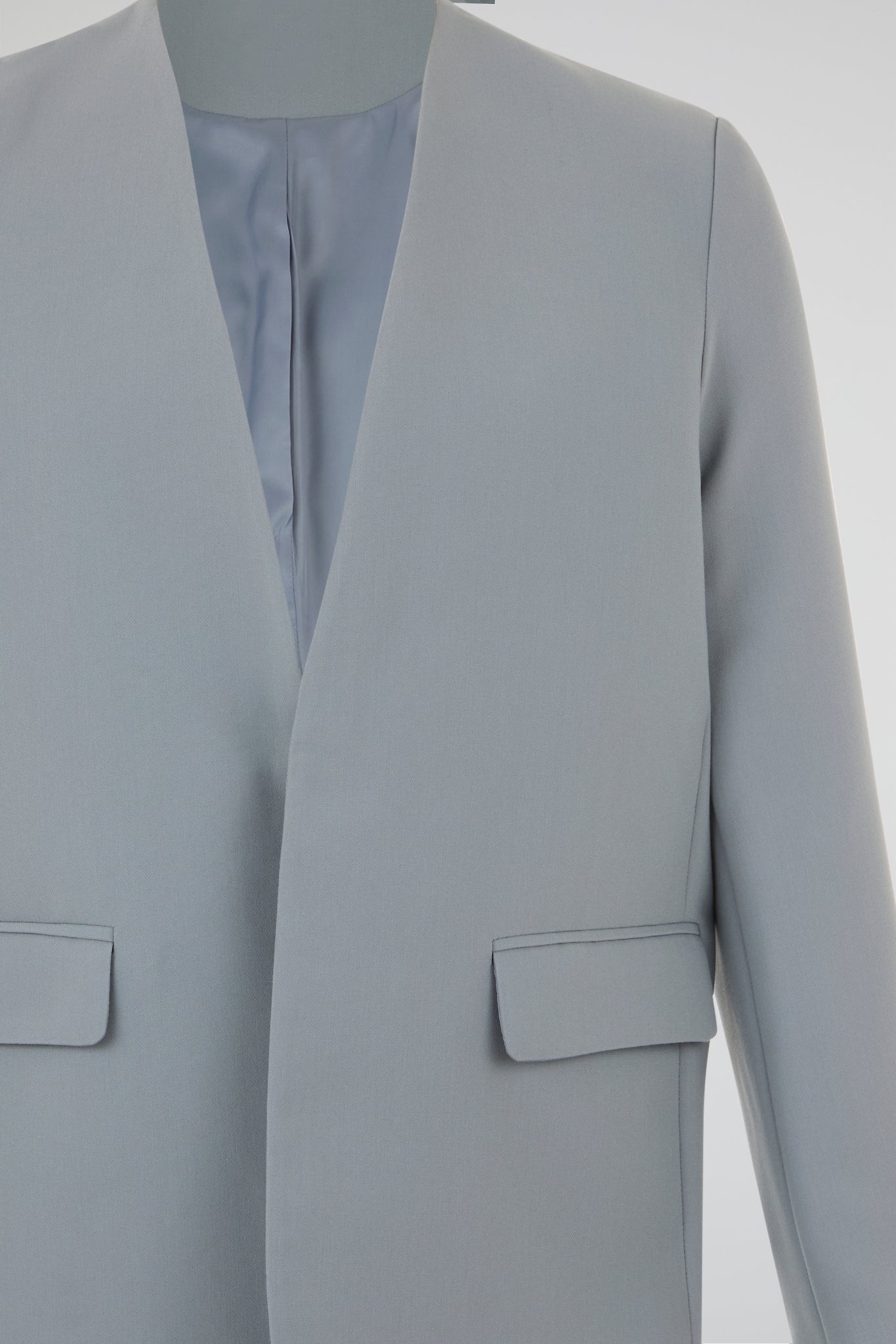 Dusty Blue Minimal Collarless Blazer