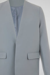 Dusty Blue Minimal Collarless Blazer