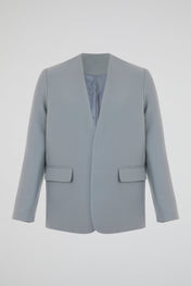 Dusty Blue Minimal Collarless Blazer