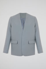 Dusty Blue Minimal Collarless Blazer