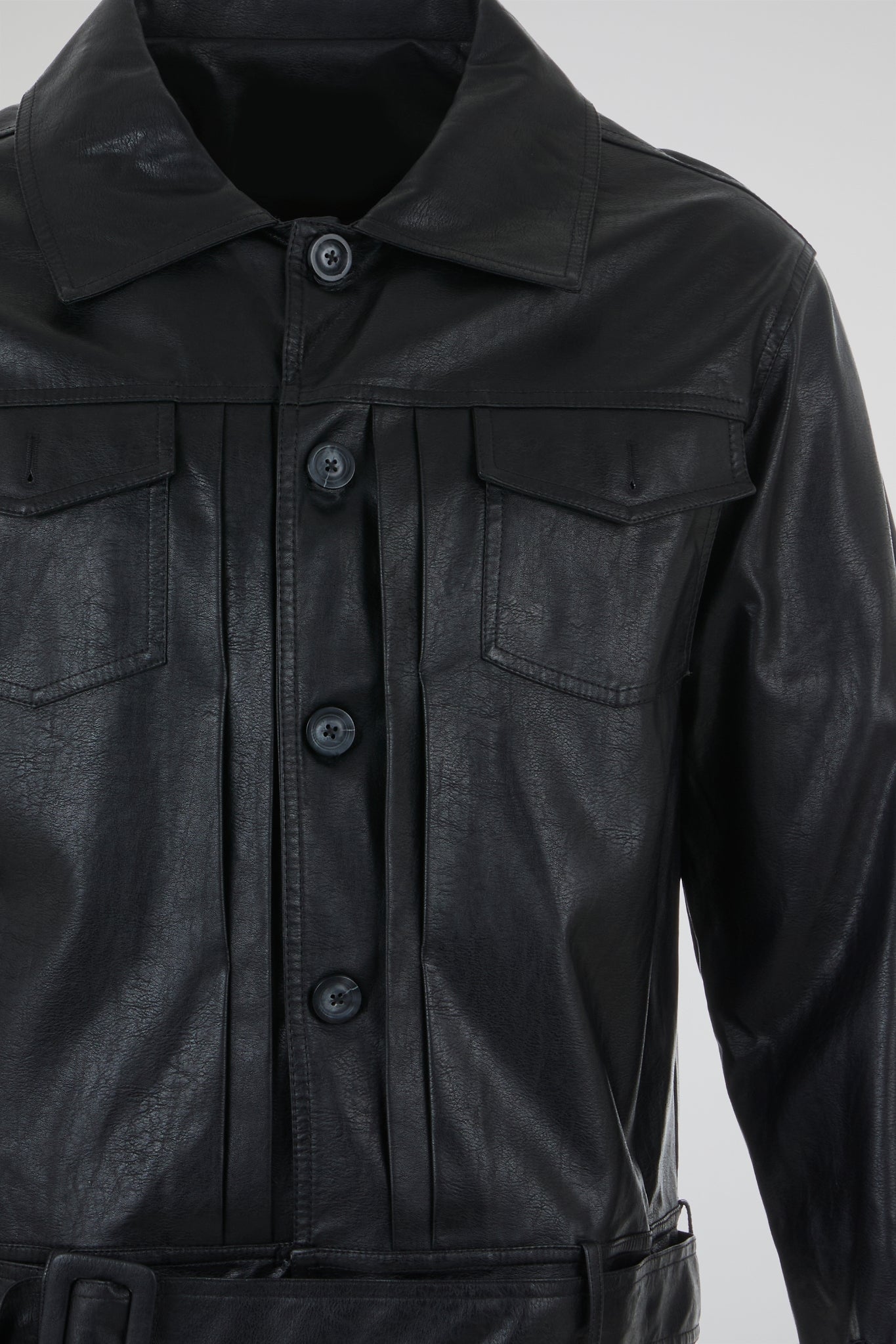 Belted Leather Utility Jacket