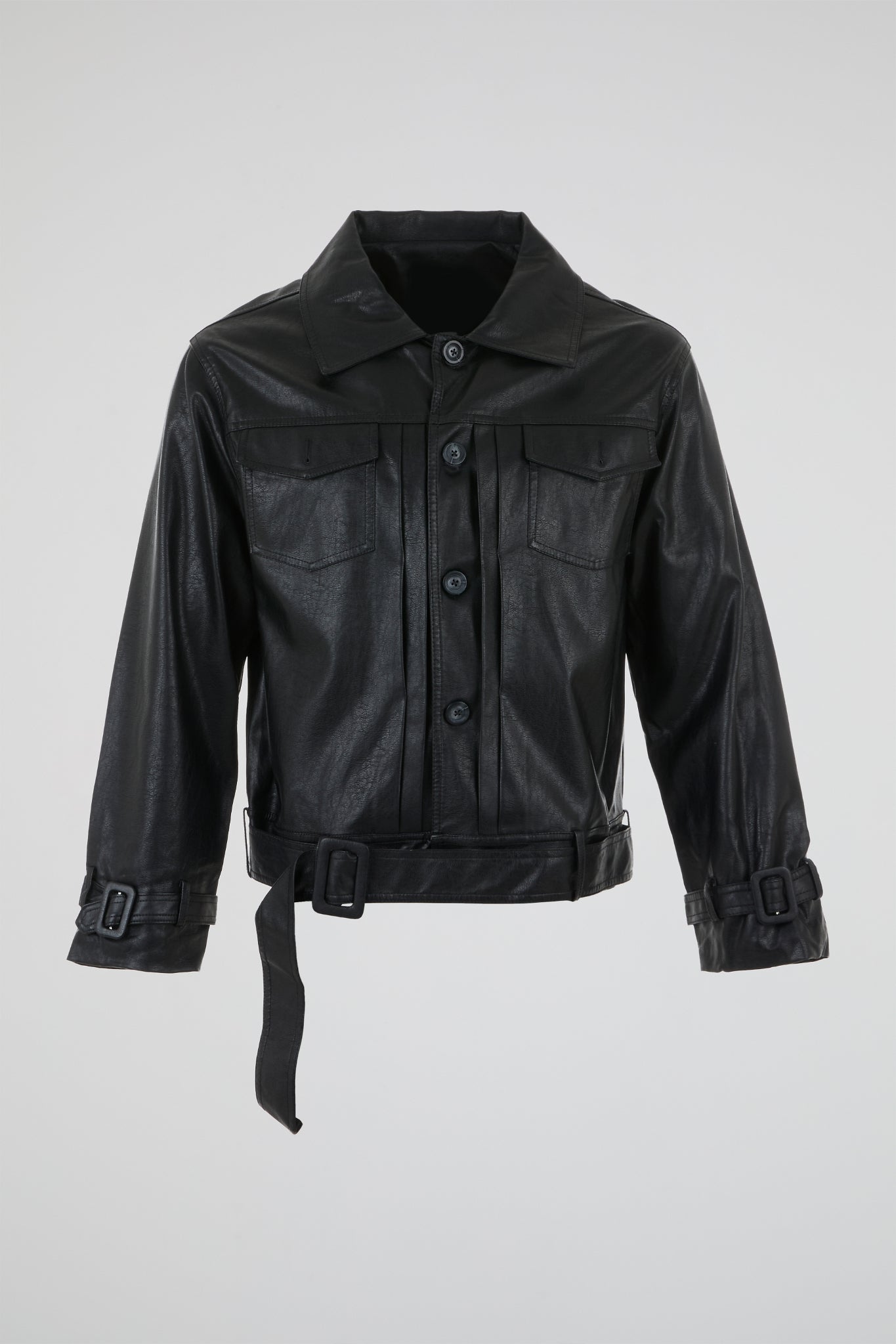 Belted Leather Utility Jacket