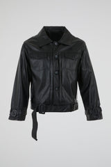 Belted Leather Utility Jacket