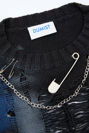 Blue & Grey Distressed Chain Knit Sweater
