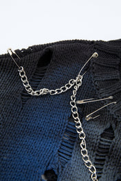 Blue & Grey Distressed Chain Knit Sweater