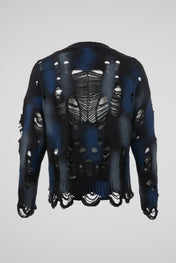 Blue & Grey Distressed Chain Knit Sweater