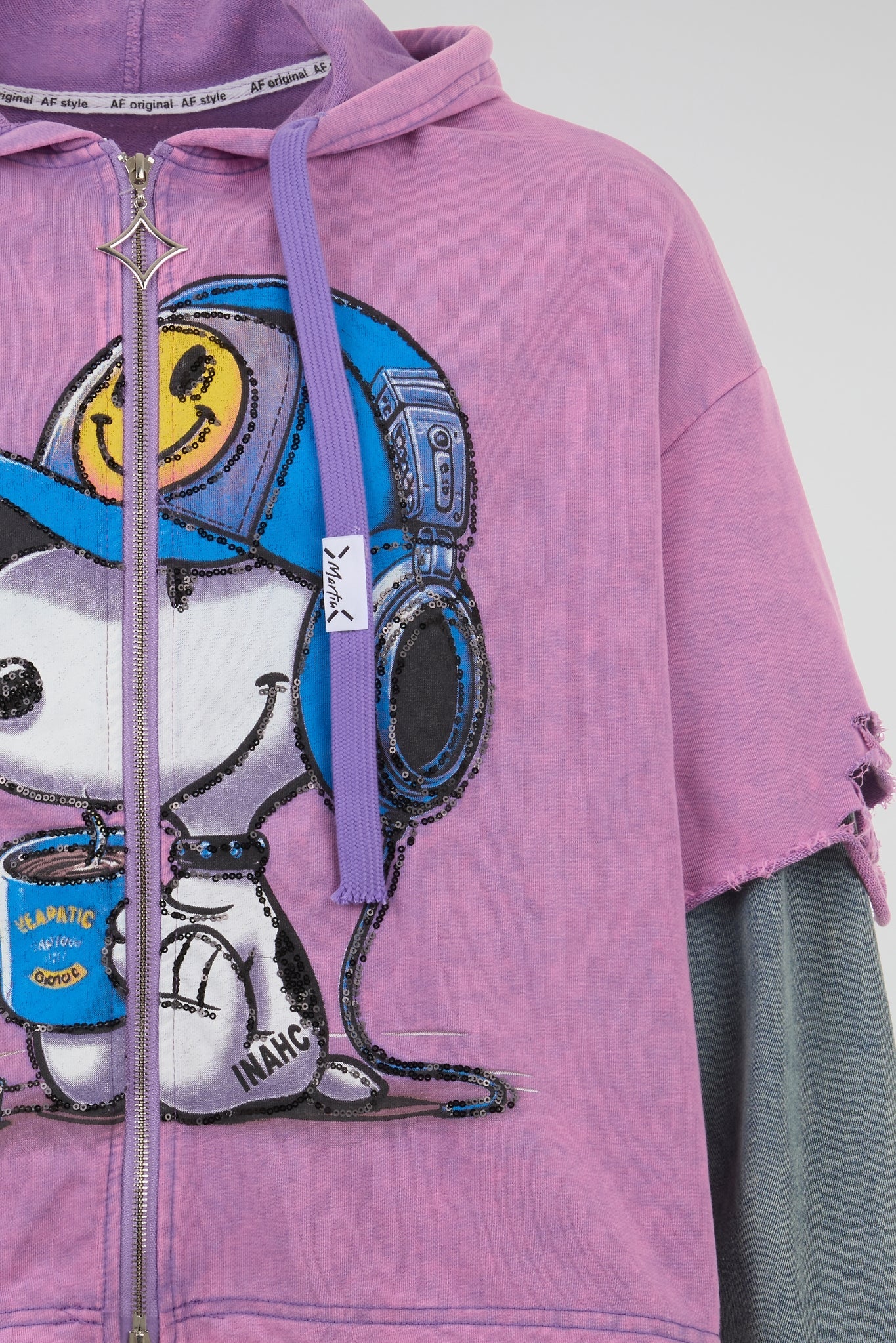 Orchid Lavender Multi-Material Zip-Up Hoodie