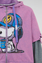Orchid Lavender Multi-Material Zip-Up Hoodie