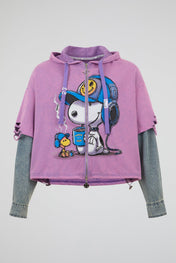 Orchid Lavender Multi-Material Zip-Up Hoodie