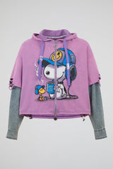 Orchid Lavender Multi-Material Zip-Up Hoodie