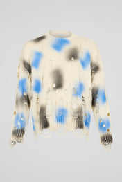 Distressed Spray-Paint Knit Crewneck