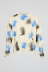 Distressed Spray-Paint Knit Crewneck