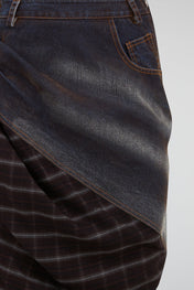 Deconstructed Denim and Plaid Skirt