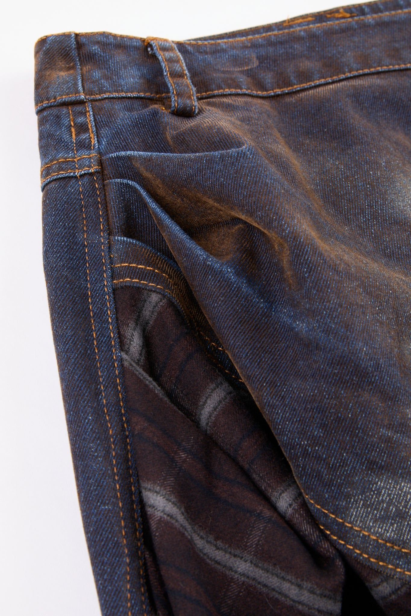 Deconstructed Denim and Plaid Skirt