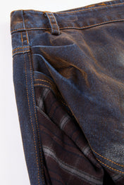 Deconstructed Denim and Plaid Skirt