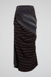 Deconstructed Denim and Plaid Skirt
