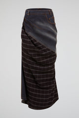 Deconstructed Denim and Plaid Skirt
