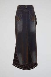 Deconstructed Denim and Plaid Skirt