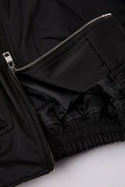 Structured Satin-Weave Utility Bomber Jacket