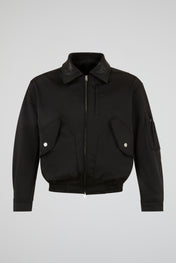 Structured Satin-Weave Utility Bomber Jacket