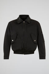 Structured Satin-Weave Utility Bomber Jacket