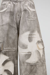 Abstract Cargo Washed Grey Wide Pants