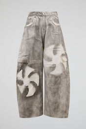 Abstract Cargo Washed Grey Wide Pants