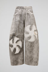Abstract Cargo Washed Grey Wide Pants
