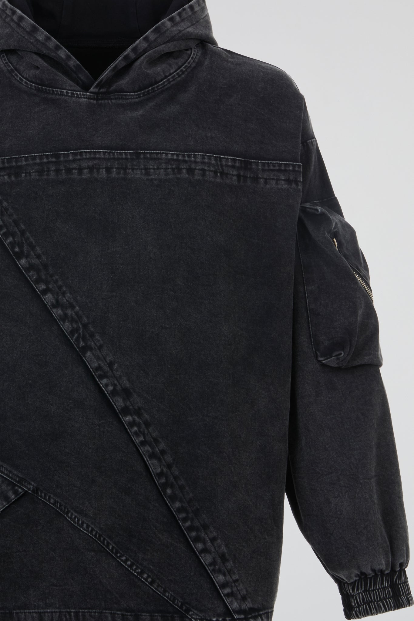 Asymmetric Panel Denim Hoodie