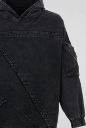 Asymmetric Panel Denim Hoodie