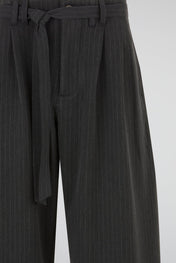 Pinstripe Belted Wide Trousers