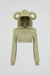 Horned Hood Cropped Zip Hoodie