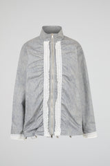 Ruched Ruffle Trim Oversized Zip Jacket