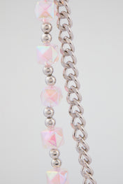 Silver & Frosted Rose Beaded Wallet Chain