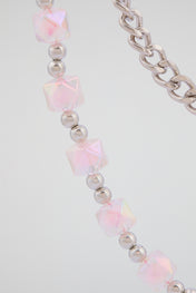 Silver & Frosted Rose Beaded Wallet Chain