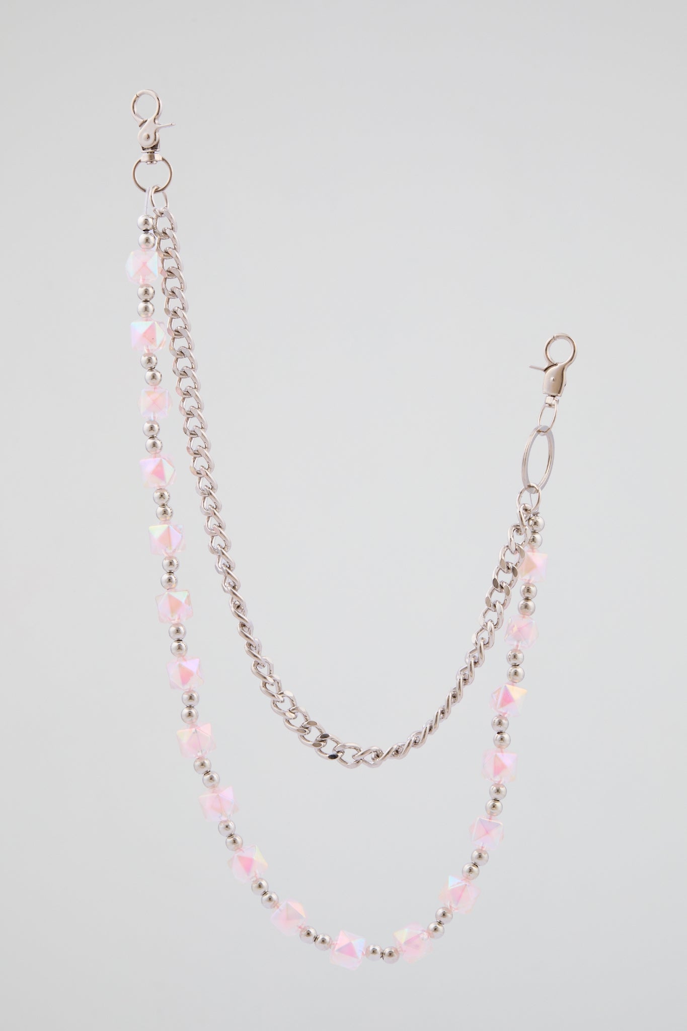 Silver & Frosted Rose Beaded Wallet Chain