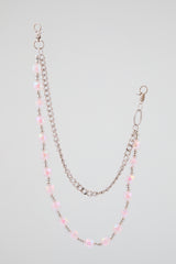 Silver & Frosted Rose Beaded Wallet Chain
