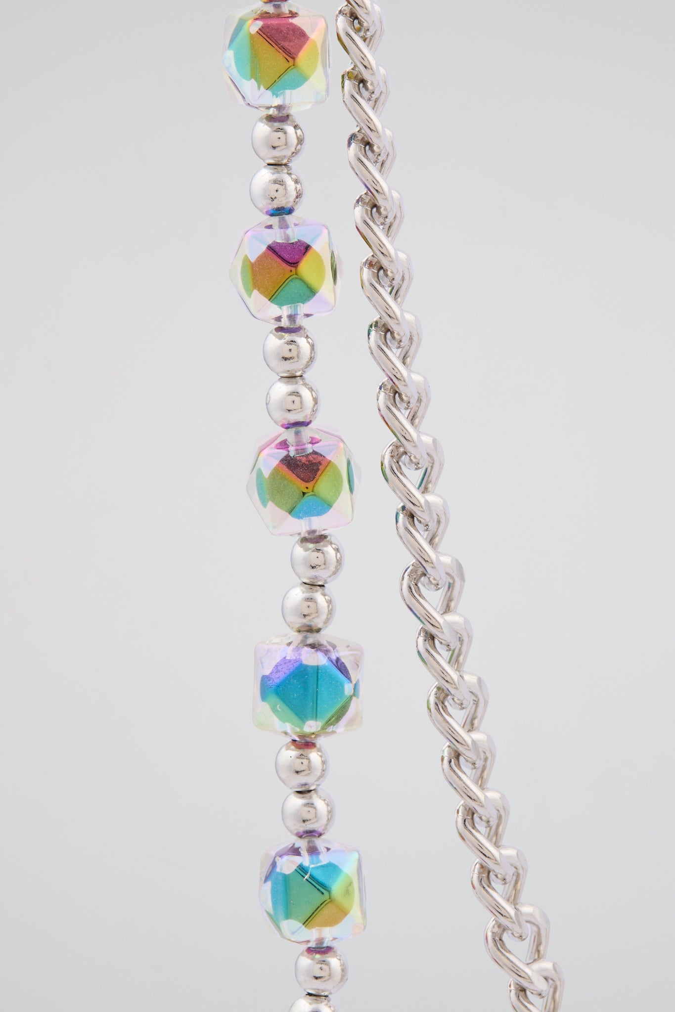 Silver & Iridescent Beaded Wallet Chain