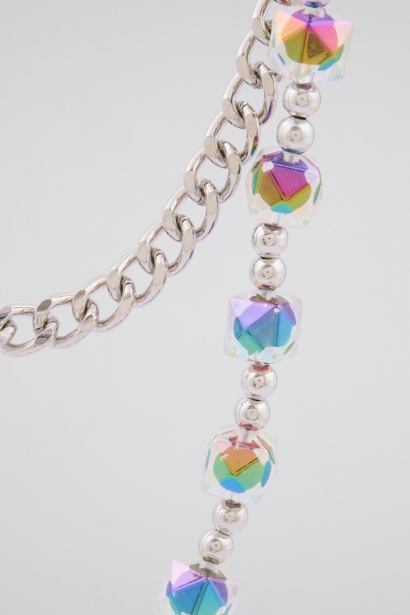 Silver & Iridescent Beaded Wallet Chain