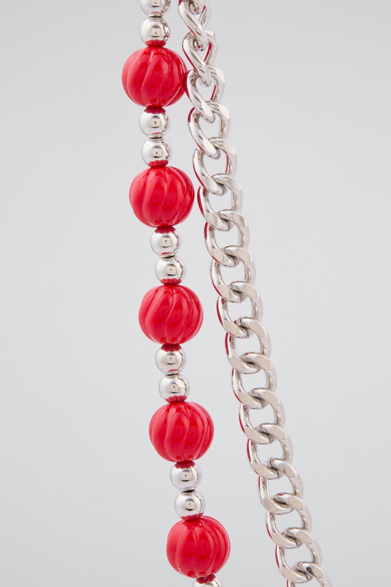 Silver & Red Double-Layer Beaded Wallet Chain