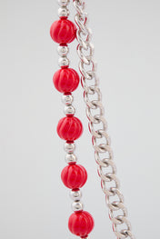 Silver & Red Double-Layer Beaded Wallet Chain