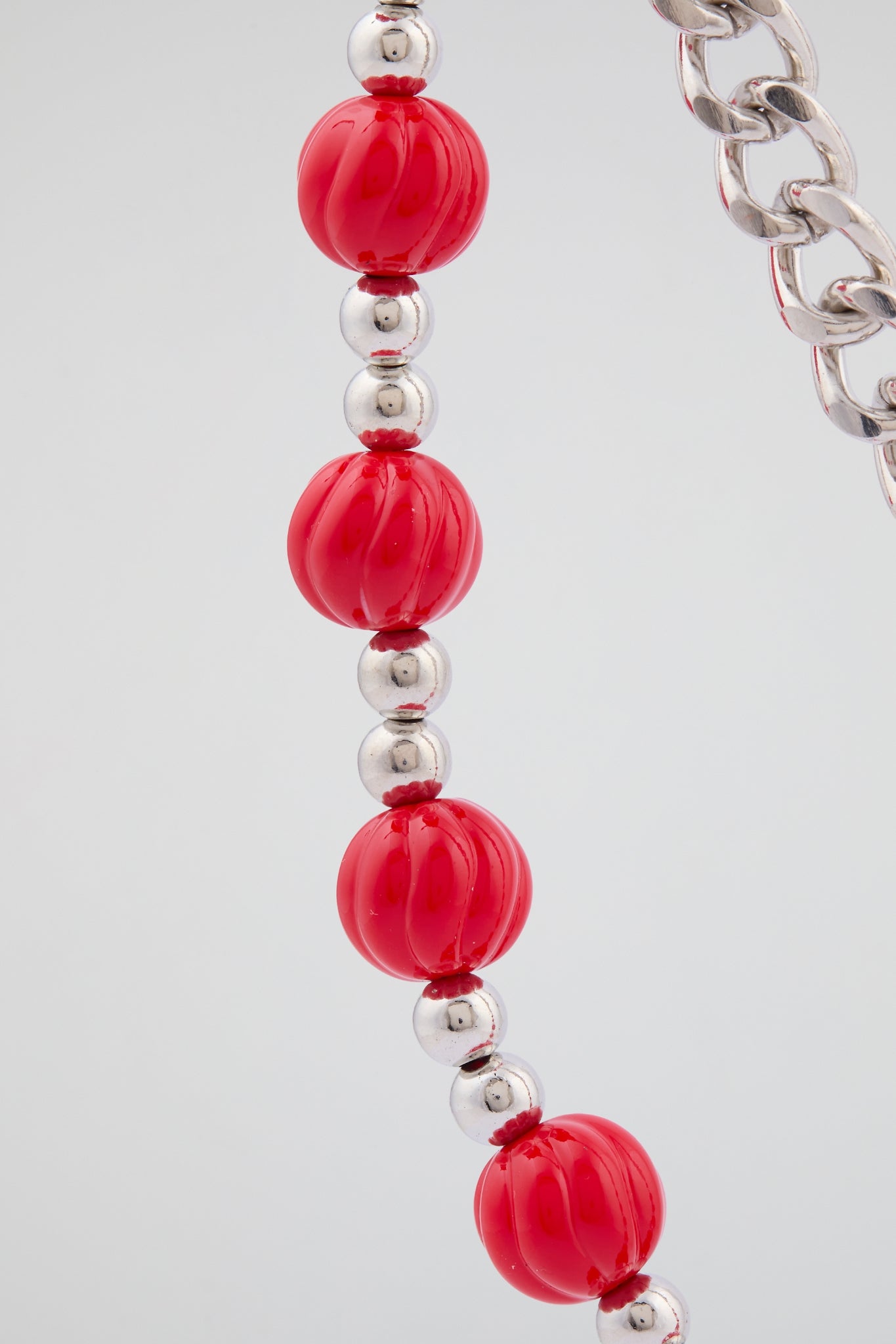 Silver & Red Double-Layer Beaded Wallet Chain
