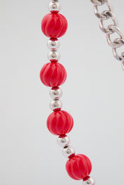 Silver & Red Double-Layer Beaded Wallet Chain