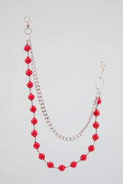 Silver & Red Double-Layer Beaded Wallet Chain