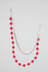 Silver & Red Double-Layer Beaded Wallet Chain