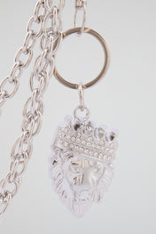 Silver Double-Layer Lion Head Wallet Chain