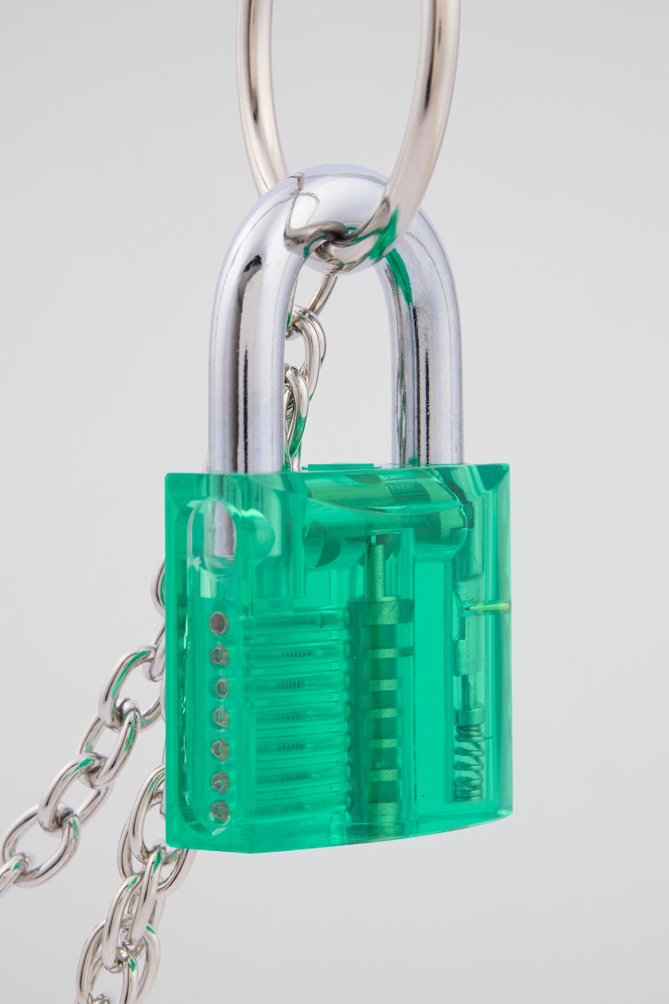 Silver Double-Layer Padlock & Wallet Chain – Neon Green