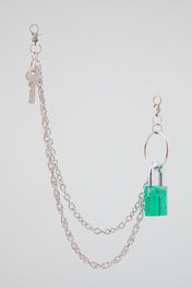 Silver Double-Layer Padlock & Wallet Chain – Neon Green