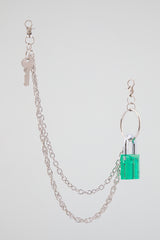 Silver Double-Layer Padlock & Wallet Chain – Neon Green