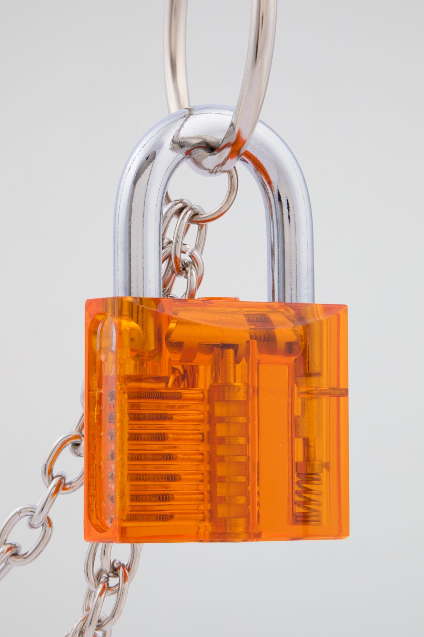 Silver Double-Layer Padlock Wallet Chain – Neon Orange